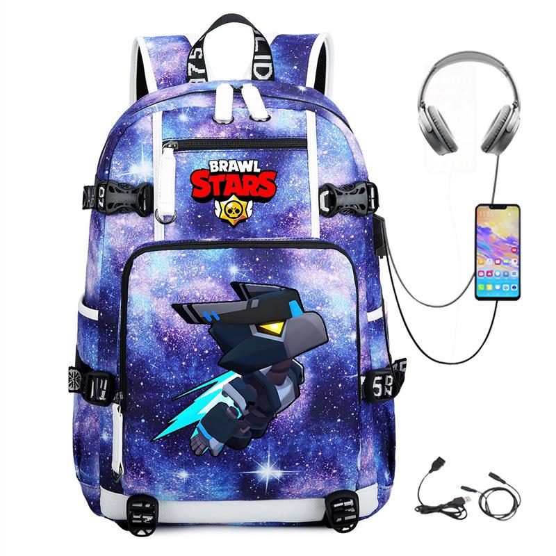 Mochila Periférica Brawl Stars Com Usb Mochila de Estudante para Viagem ao Ar Livre Mochila de Montanhismo de Grande Capacidade