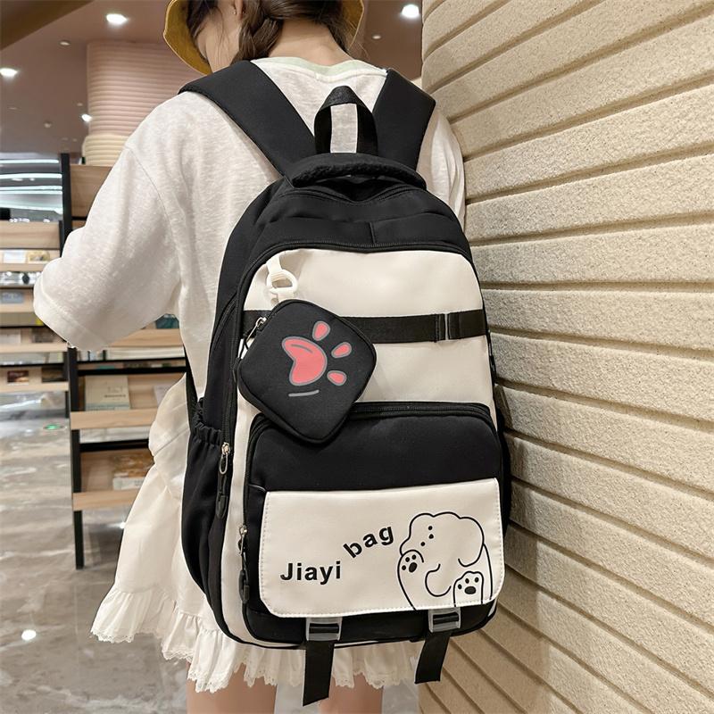 Cartoon Student Schoolbag Color Contrast Large Capacity Backpack with Coin Purse