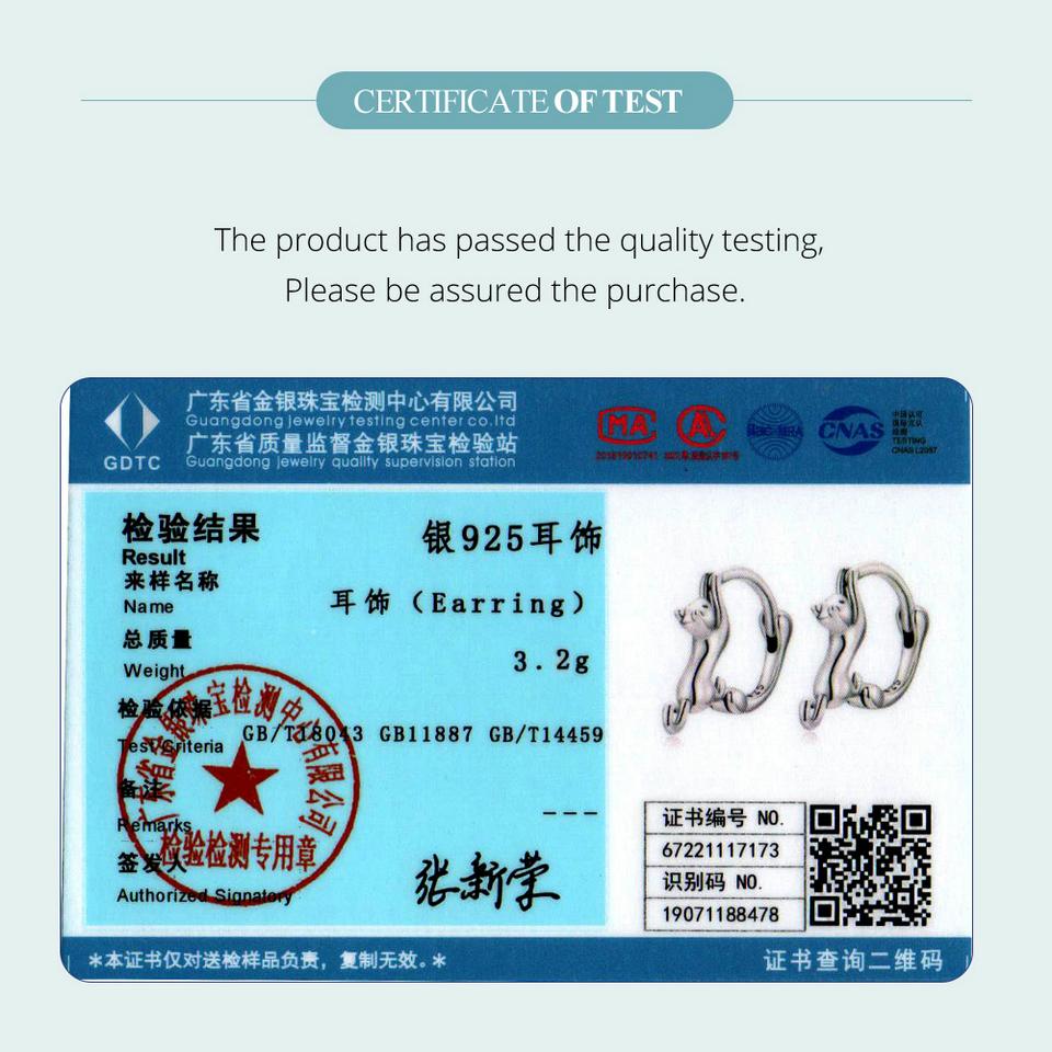 WOSTU Skutečné 925 mincovní stříbro černé roztomilé kočičí náušnice pro ženy Jemný šperk Dárek na večírek Rose Gold Animal Hoop Aretes