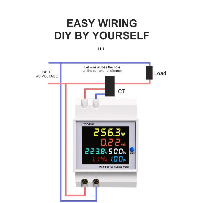 Din Rail AC Monitor 6IN1 110V 220V 380V 100A Voltage Current Power Factor Active KWH Electric Energy Frequency Meter VOLT AMP