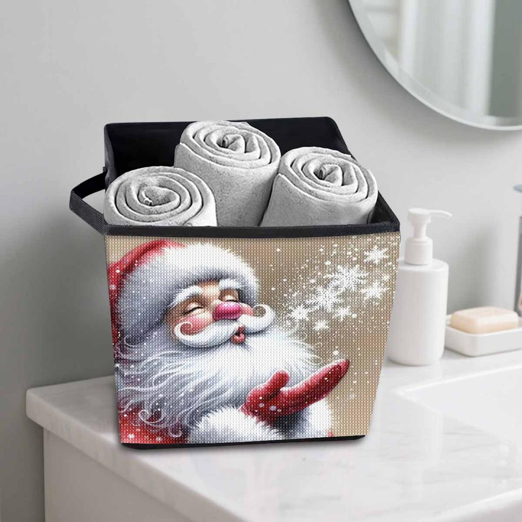 Santa Claus Blowing Snowflakes 5D Diamond Painting Storage Basket Full Round Drill Mosaic Diamond Embroidery Cross Stitch Kits Home Decor Home Decor