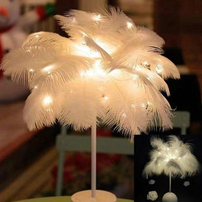 Kreative Feder Tischlampe Warmweißes Licht Baum Federschirm Mädchen LED Hochzeitsdekorationslichter Geburtstagsgeschenk Heimdeko