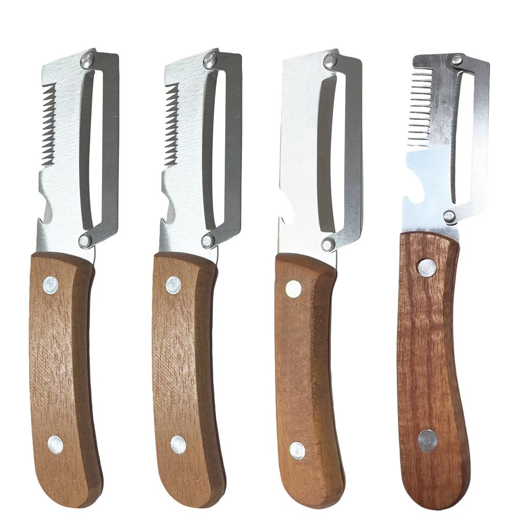Multi Purpose Peeler Set of 4 Stainless Steel Blades and Wooden Handles for Kitchen Vegetable Fruit Preparation