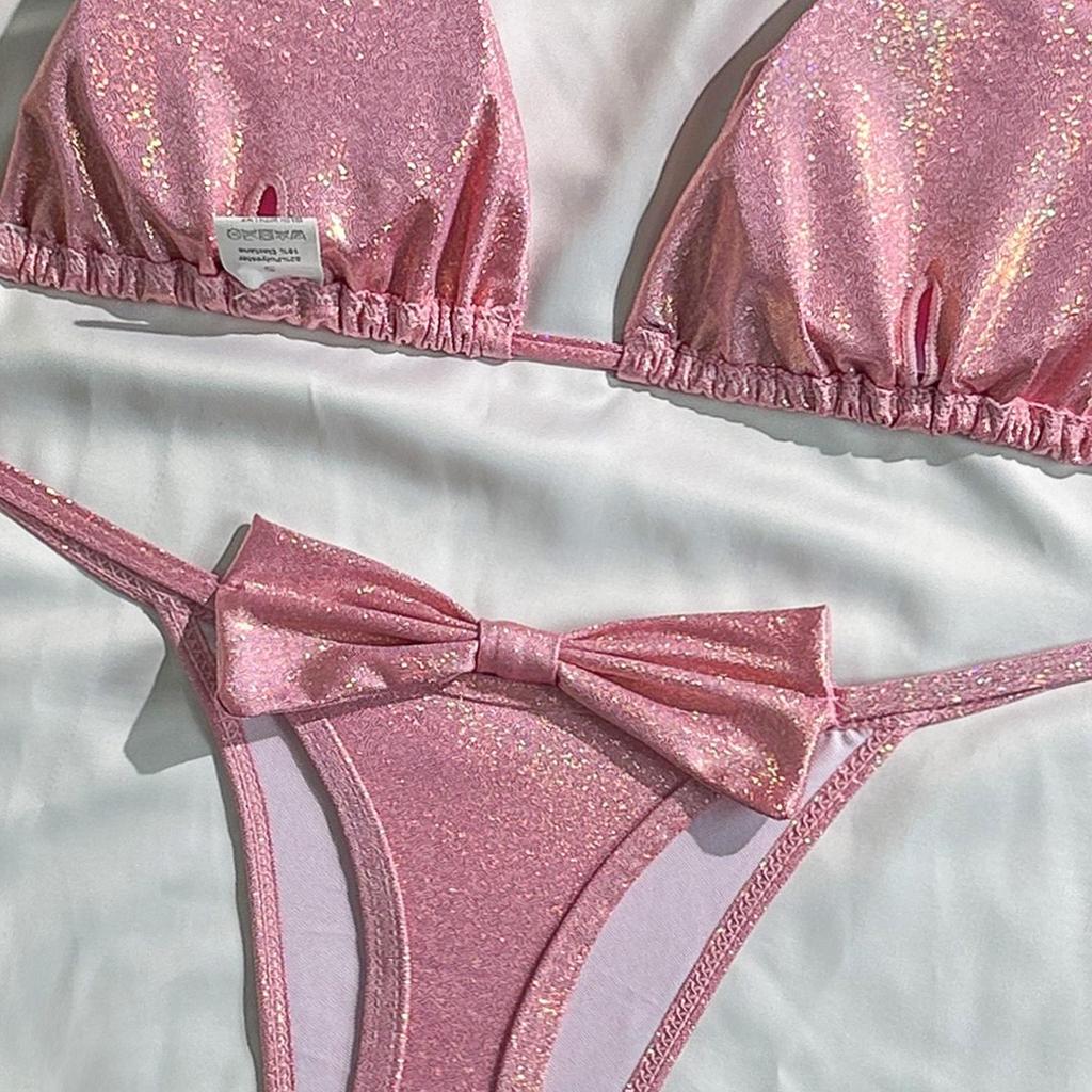 2026 Stylové dámské sexy dvoudílné vykrojené plavky se třpytivými ramínky