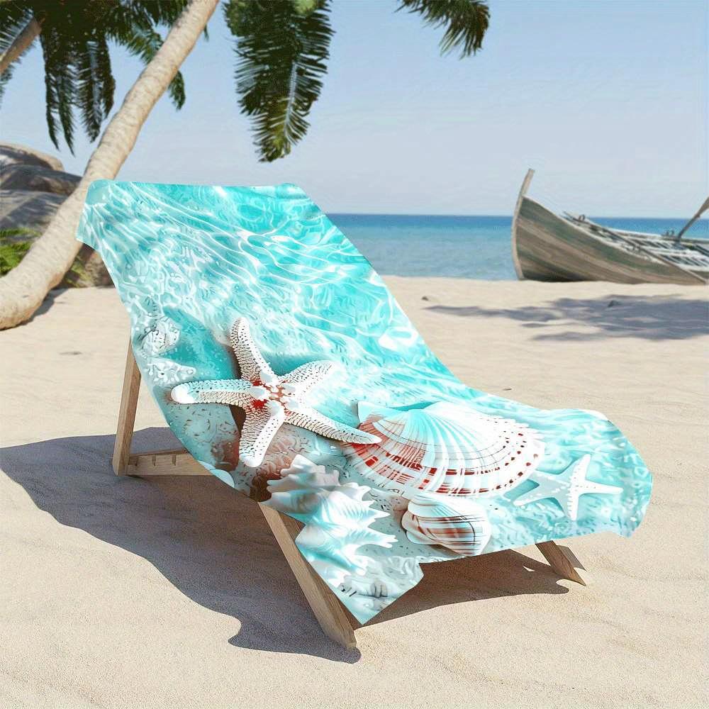 Starfish Seashell Water Ripple Print Beach Towel Polyester Soft Quick Dry Large Bath Towel Summer Swimming Pool Surfing Blanket
