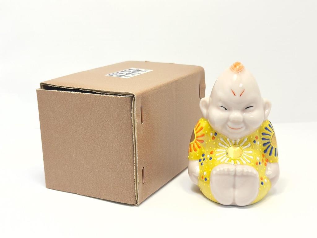 Kutani Ware 9cm Tall Yellow Collor Billiken Statue Made In Japan