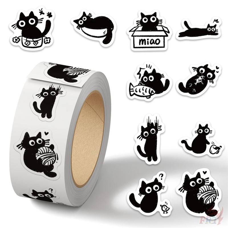 500Pcs/Roll Q Naughty Black Cats Kids Rewards Stickers - DIY Scrapbooks Album Decor Sealing Label Decals