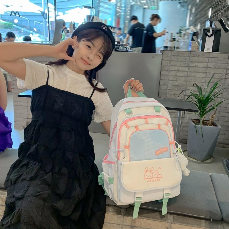 Schoolbag Japanese Macaron Backpack 1011 New School Bag Contrast Color Primary, Junior, High and Middle School Students Large Capacity Backpack