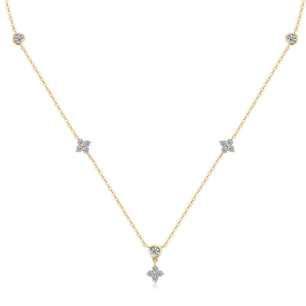 Rose Gold Four Leaf Clover Moissanite Necklace 925 Silver Plated 18k Yellow/White Gold Diamond Choker Chain for Women Jewelry
