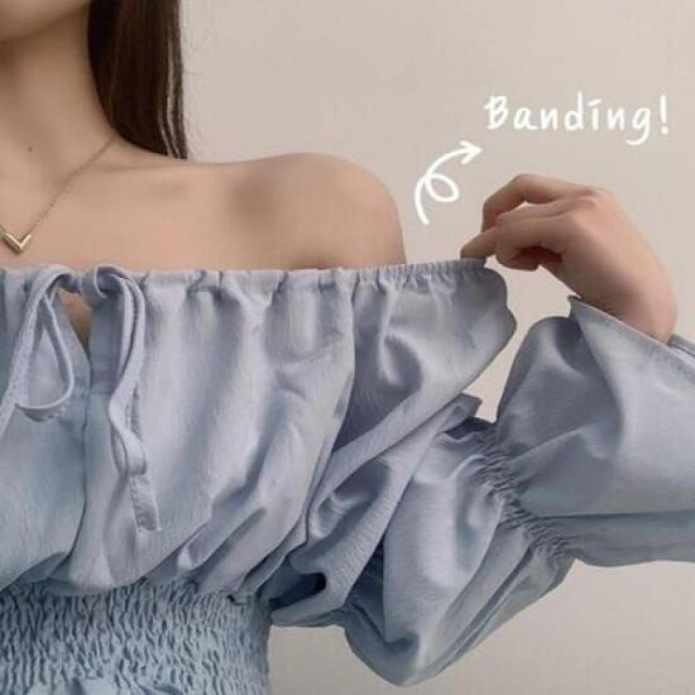 The Pink Off Shoulder Shirring Ribbon Smock Blouse