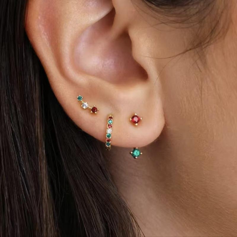 PONYKISS Tibetan Silver Colorful Zircon Round Geometric Stud Earrings for Women Fashion  Minimalist Trendy Accessories