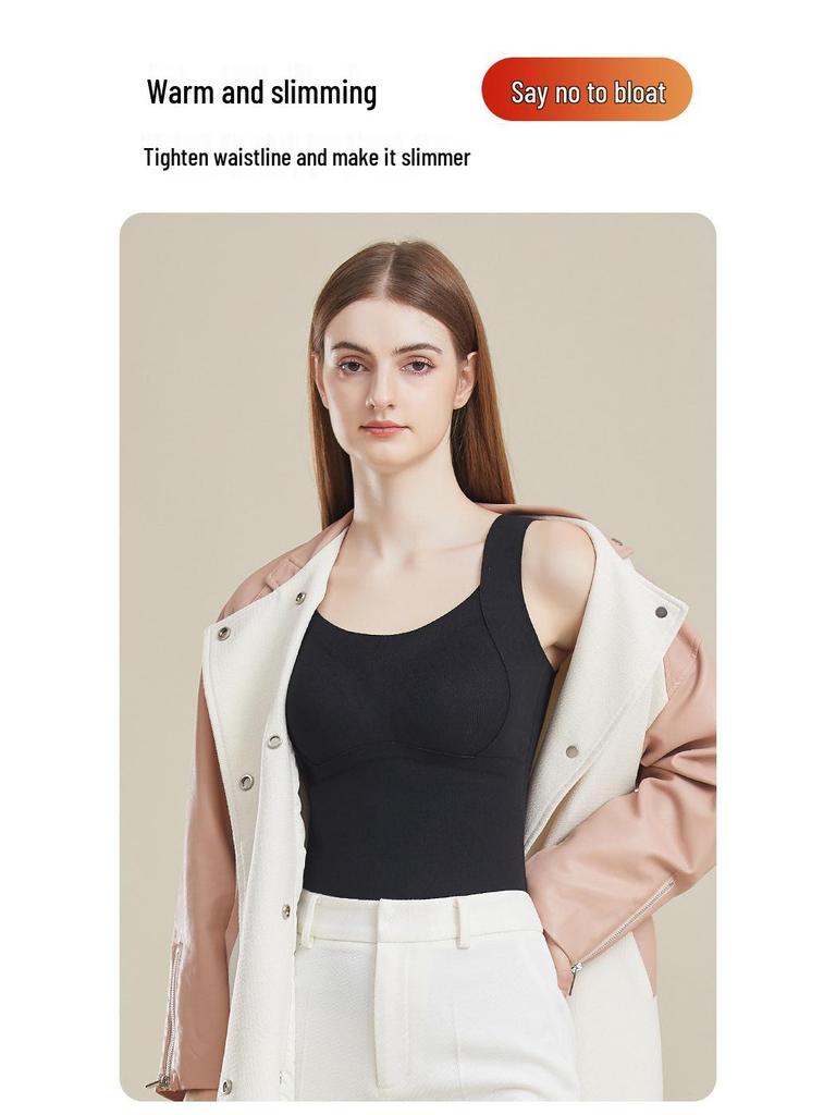 Women's Plus Size Velvet Warm Vest with Chest Pads - Autumn/Winter Cashmere Silk Base Shirt