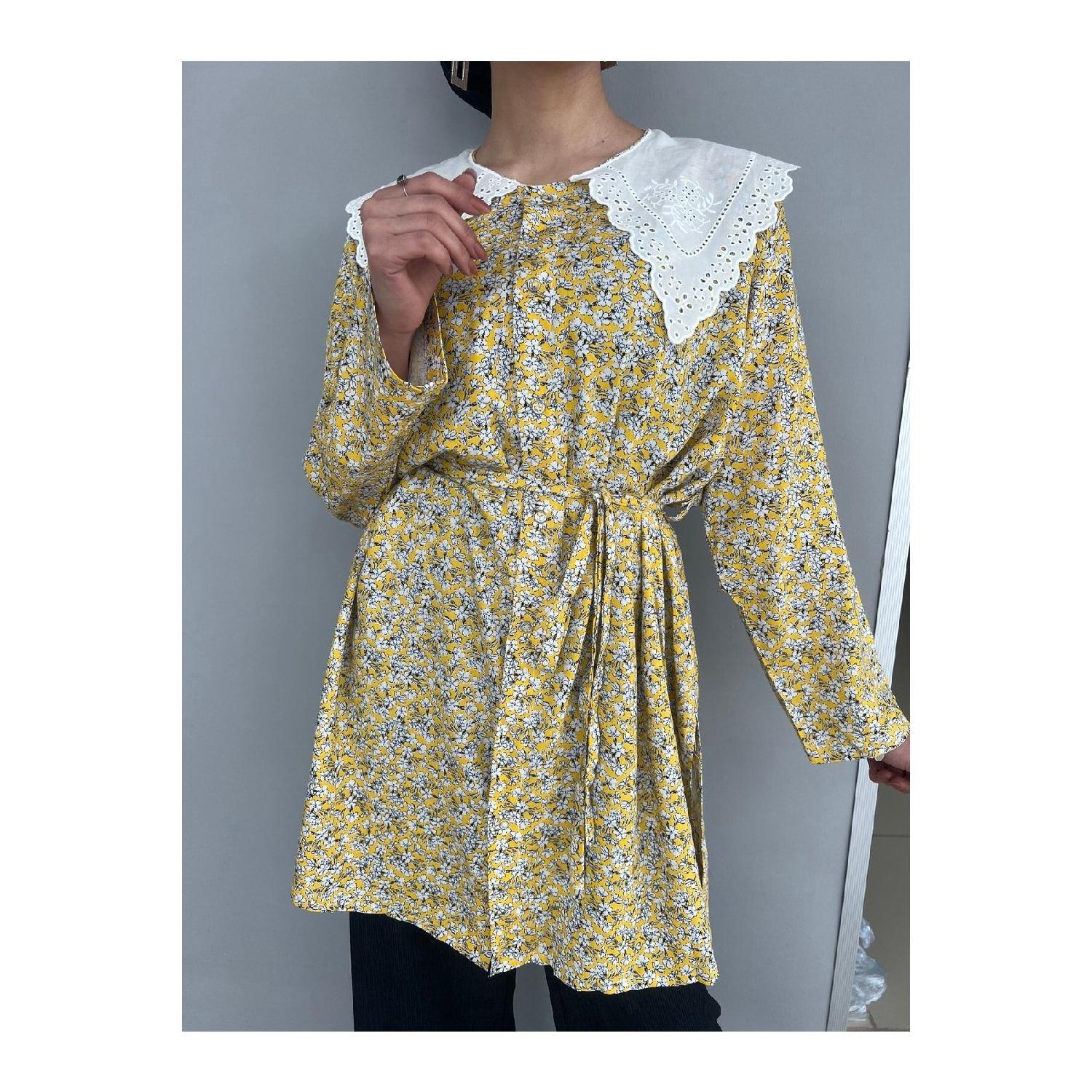 

Yellow Floral Vintage Collar Shirt Standart жёлтый