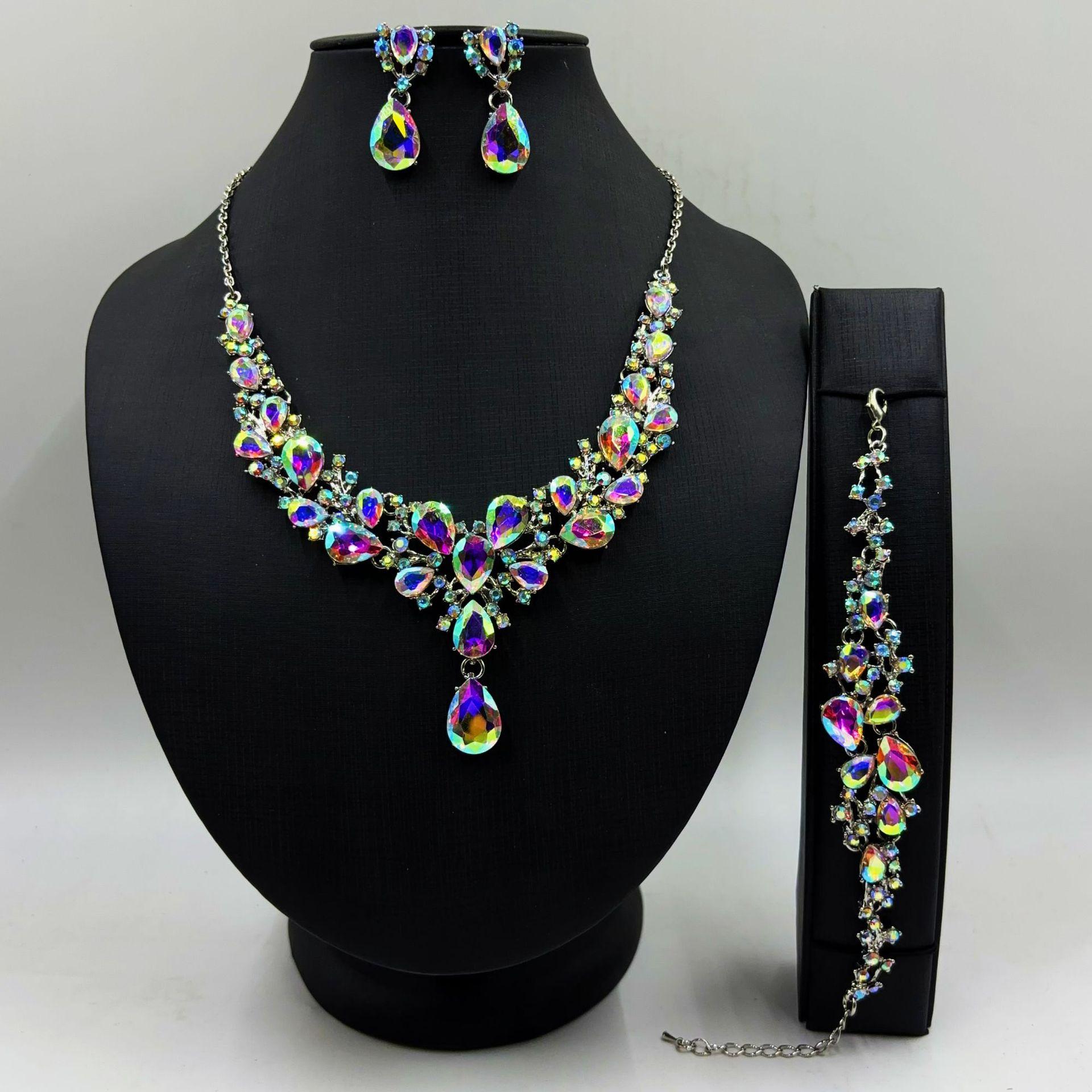 Waterdrop Crystal Bridal Full-diamond Accessory Necklace Earrings Wedding Set