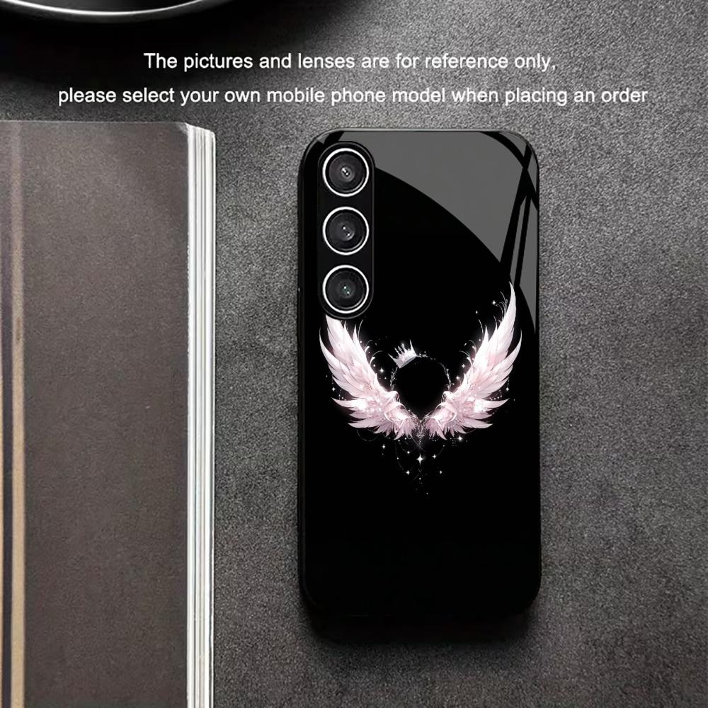 Cartoon Pink wings Little Angel Characters PhoneCase Glass PhoneCase for Samsung Galaxy S26 S25 S24 S23 S22 S21 FE,Ultra,Plus
