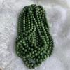 Natural Hetian Jade Jasper Necklace with Round Beads in Cabbage Green - 10mm