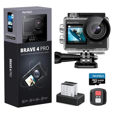 AKASO Action Camera 4K 20MP Resolution Touch Panel Dual Camera 40M Waterproof Underwater Camera EIS Image Stabilizer External Microphone Support WiFi