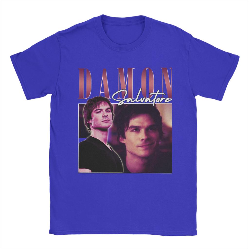 Damon Salvatore Ian Somerhalder The Vampire Diaries TShirt for Unisex O Neck Pure Cotton T Shirts Short Sleeve Tees Clothes