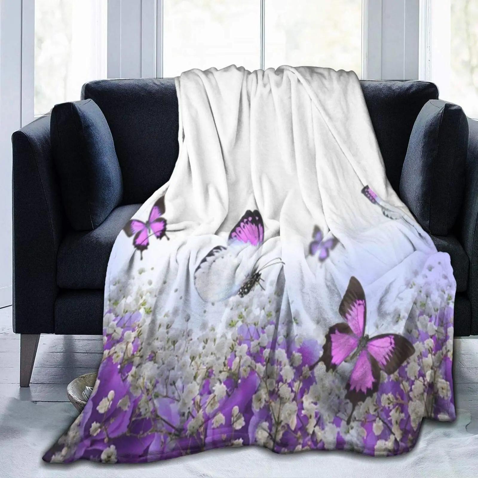 

Blue Hydrangeas Flowers and Butterfly Flannel Fleece Throw Blanket Living Room Bedroom Sofa Couch Warm Soft Bed Blanket for Kids 75x90cm