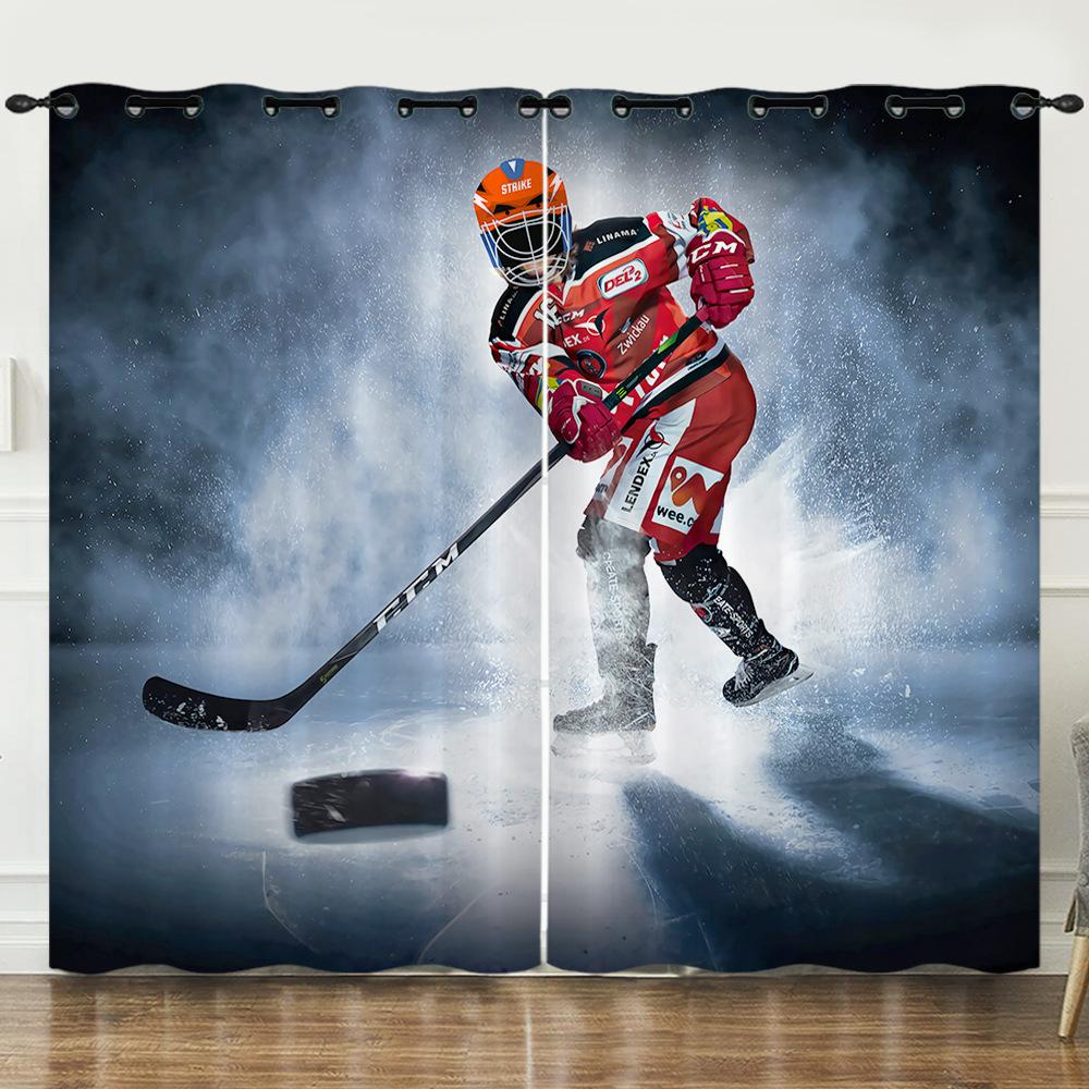 Ice And Snow Sports Ice Hockey Curling 3D Digital Printing Curtain Blackout Punching