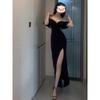 Temperament One-word Shoulder Dress Ruffle Edge Split Engagement Evening Dress Dress Niche High-end