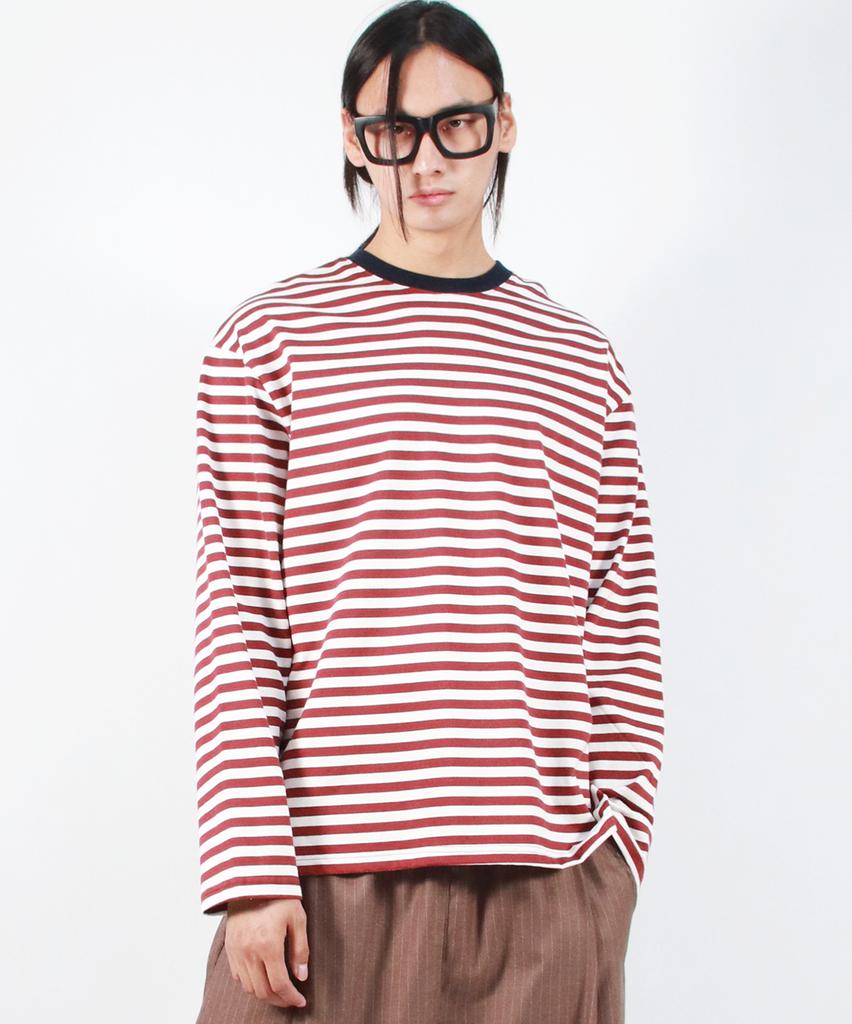 Deumakeu M Stripe Loose-Fit Long Sleeve Tee - Burgundy