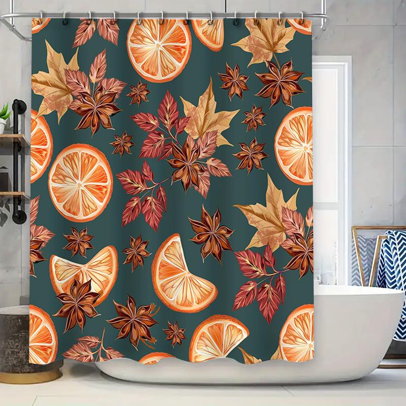 

Leaf Pattern Shower CurtainFall Colors Orange Slice Leaves Bath Mat Cover for Bathroom Decoration Home Decor. 90x180cm