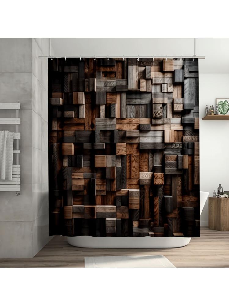

Wooden Wall Design Shower Curtain - Durable Polyester, Easy Clean, Hooks Included For Bathroom & Bathtub Decor W60H190(CM)-1 Pcs