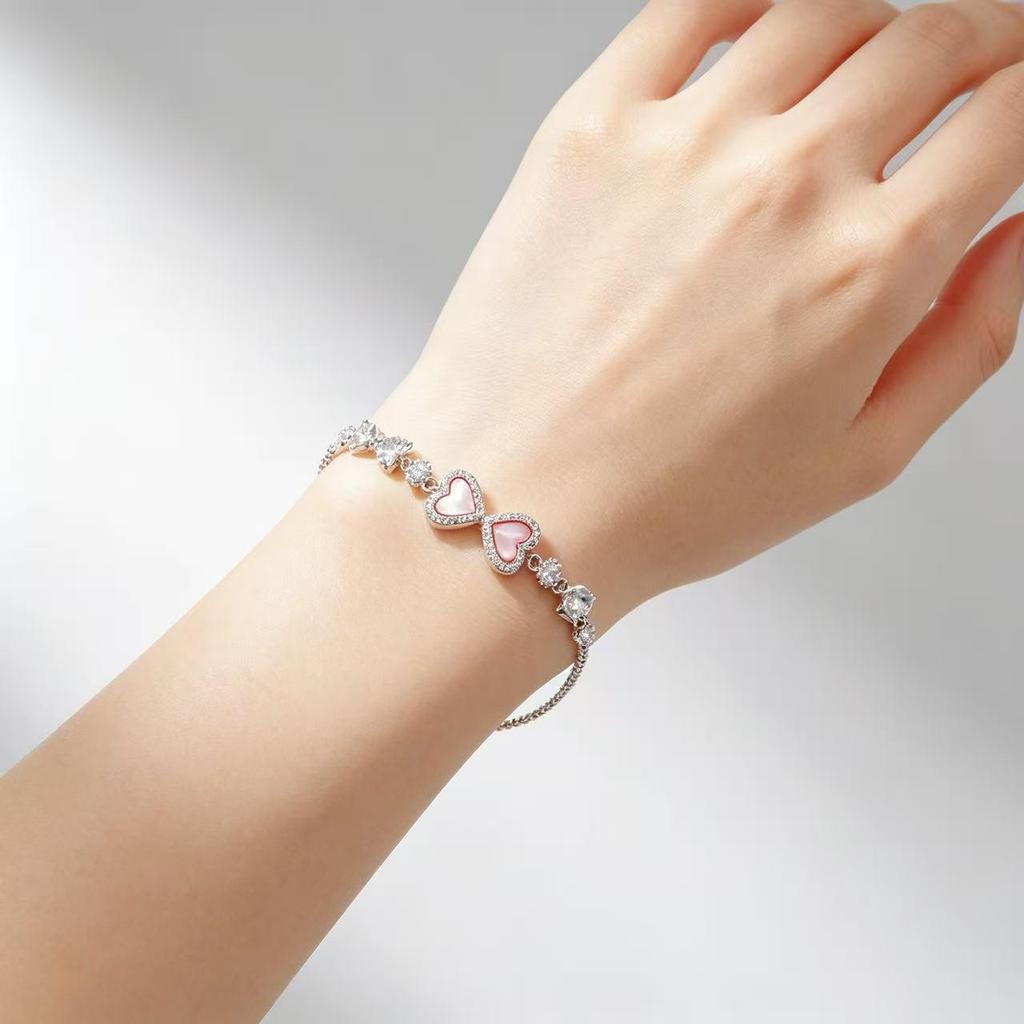 Exquisite Pink Heart & Zirconia Inlaid Adjustable Women's Bracelet