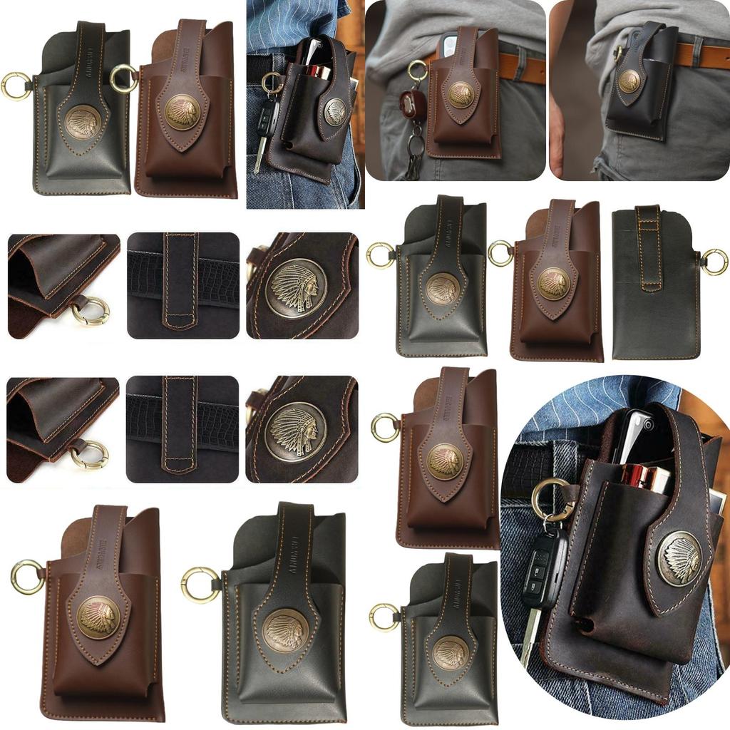 Easyonly Patent Outdoor Running Dual Mobile Phone Waist Bag Multi-functional Pu Leather Belt Waist Pack For Men
