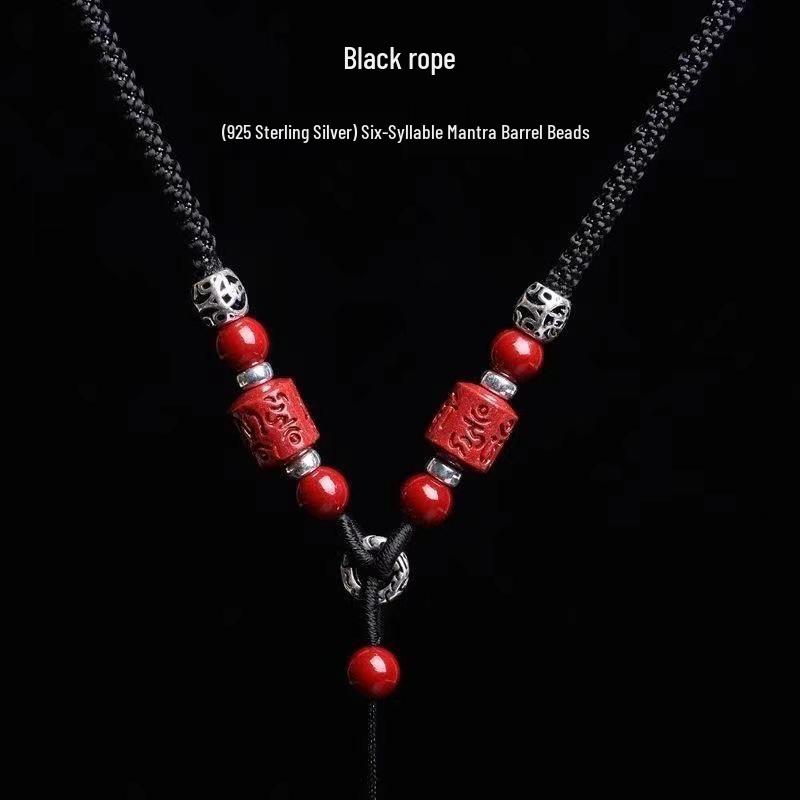 S925 Sterling Silver Cinnabar Jade Pendant Necklace with Safety Buckle for Men and Women