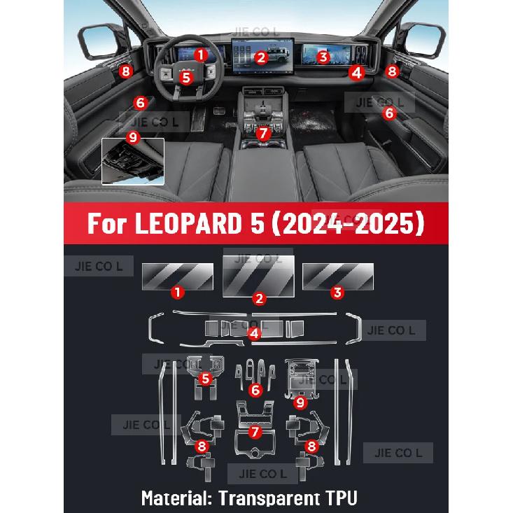 For LEOPARD 5 2024 2025 Anti-scratch Car Interior Center Console Media Dashboard Navigation TPU Protector Film