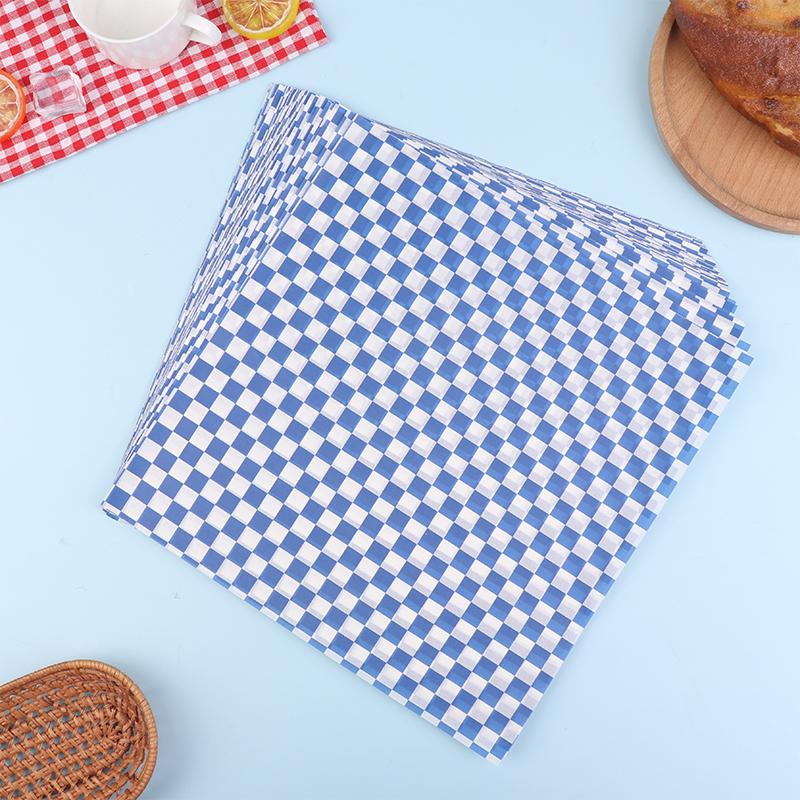 

100Pcs Plaid Wax Paper Food Grade Grease Paper Food Wrappers Paper Basket Liner Paper For Bread Sandwich Burger Fries Oilpaper 3030cm синій