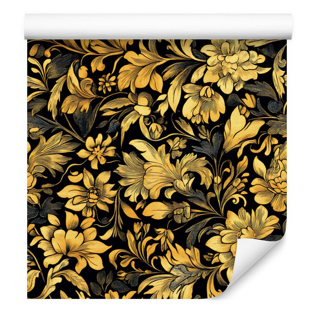Golden Hibiscus Ochre Wallpaper, Fine Detail for Living Room and Bedroom 50x1000