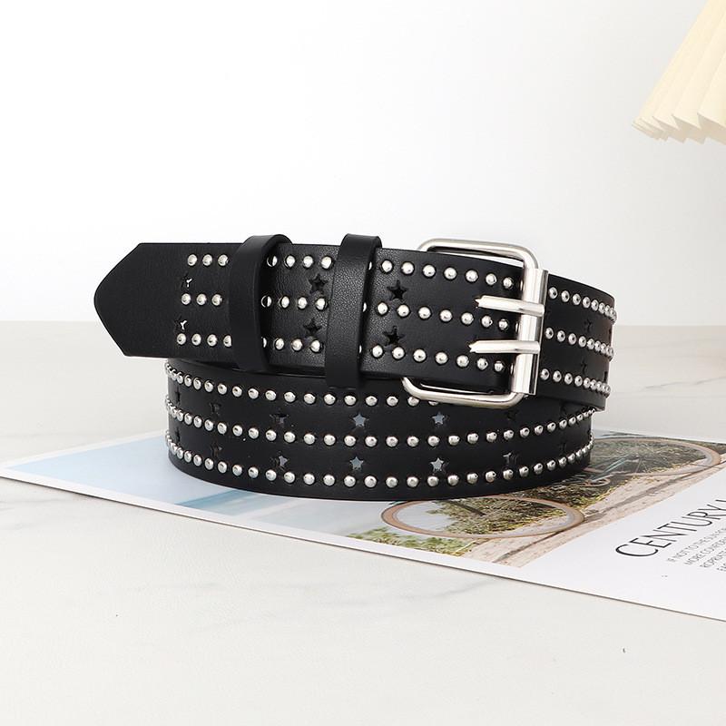 Womens Rock Punk Leather Belt With Rivet Eyelet Design For Streetwear Styles