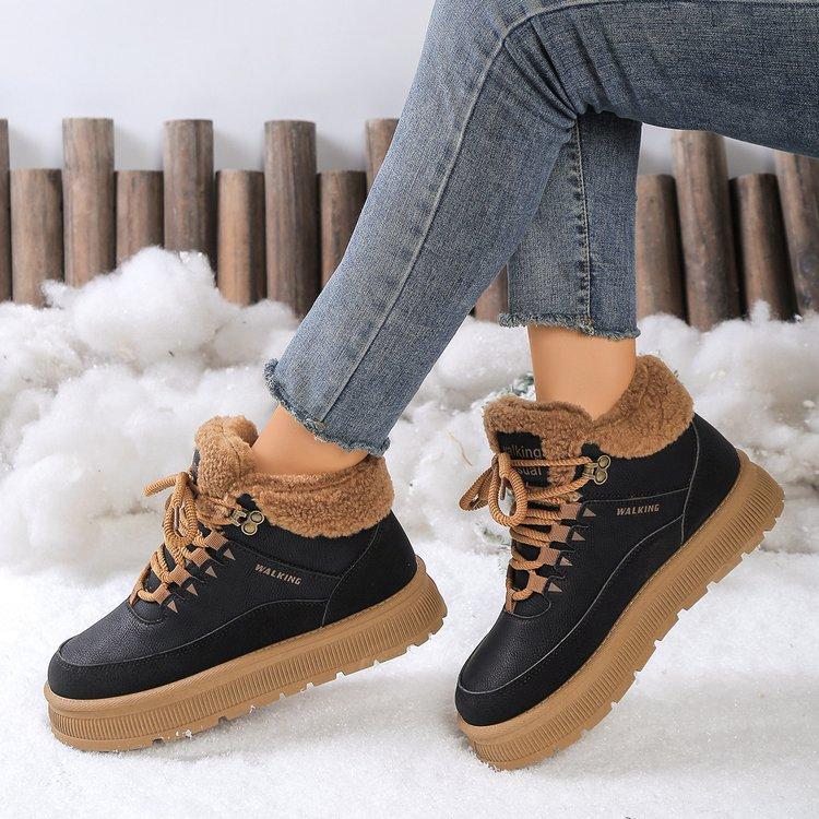 

Women s Chunky Platform Snow Boots Non-Slip Lace-Up Faux Suede Fleece Walking Booties for Women Outdoor Winter Warm Faux Fur Lined Short Boots Shoes 36