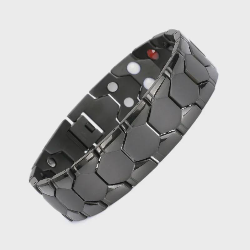 Modna szeroka bransoletka: Dominujący kamień germanowy dla mężczyzn i kobiet, styl europejski/amerykański, ziarno magnetyczne, projekt cztery w jednym
