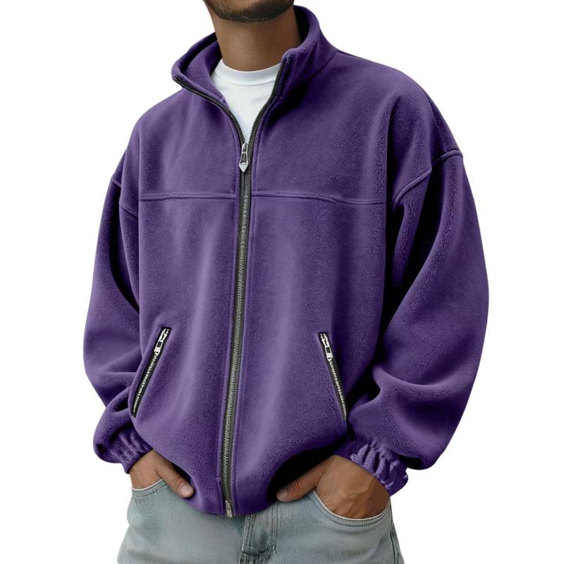 Men S Fleece Stand Collar Zip Up Sweatshirt Casual Outerwear