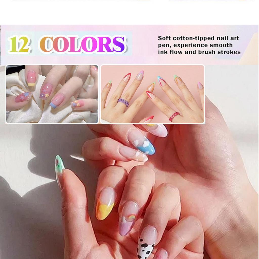 Nail Art Marker Set 12 Pieces Water-Based Quick-Dry Nail Polish Pens Fine Tip Nail Drawing Tools for Detailed Nail Designs and Decorations