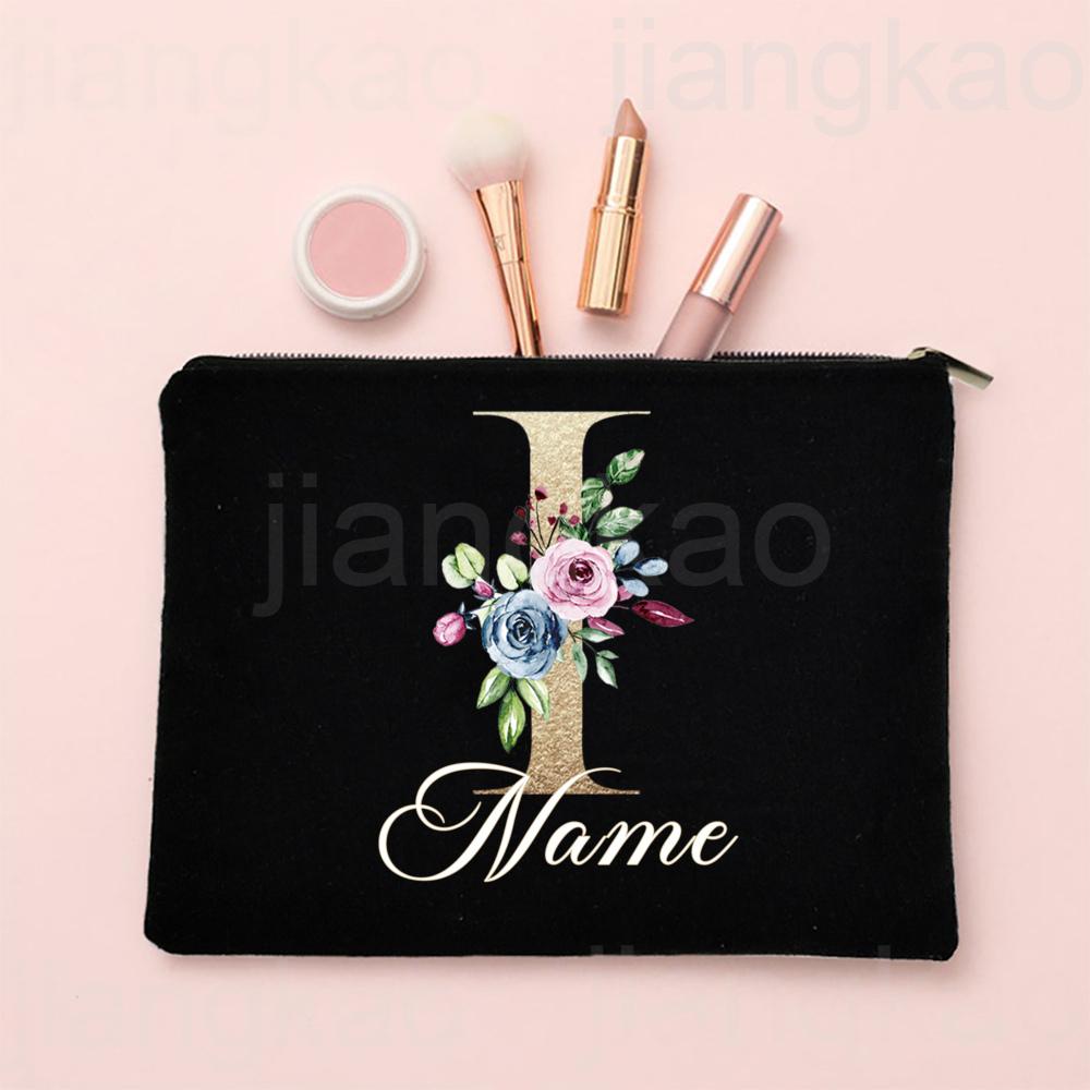Personalised Letter with Name Makeup Bag Bridal Cosmetic Case Canvas Monogram Toiletry Bags Birthday Wedding Bridesmaid Gifts