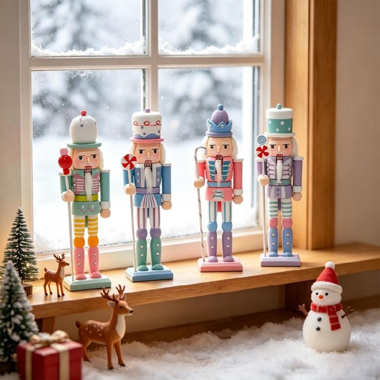 Entry Table Holiday Decors Nutcrackers King Figurine Set, 4 Wooden Candy Colored Freestanding Ornament for Christmas Shelf Styling, Mantels Accent