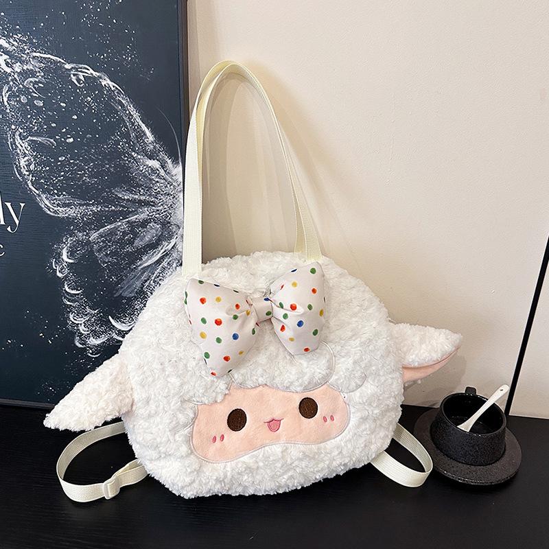 Large Capacity Cute Cartoon Lamb Wool Tote - Women's Autumn/Winter Japanese Backpack