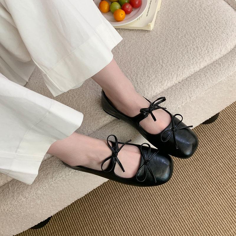 Mode Mode Schleife Damen Ballerinas Slipper Schuhe Damen Quadratische Zehenpartie Schuhe Weiche Flache Damen Mary Janes Ballerinas Schuhe