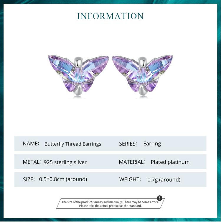 Bamoer 925 Sterling sølv lilla sommerfugl øredobber insekt øredobber for kvinner Bursdagsgave romantiske fine smykker