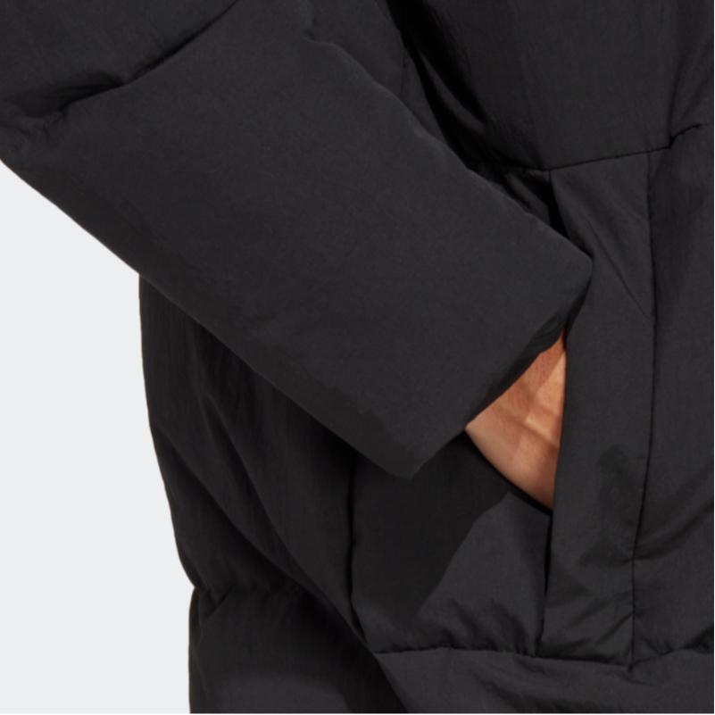 adidas W Big Baffle C Solid Logo Hooded Loose Mid-Length Puffer Jacket Women Outerwear Black HN9937