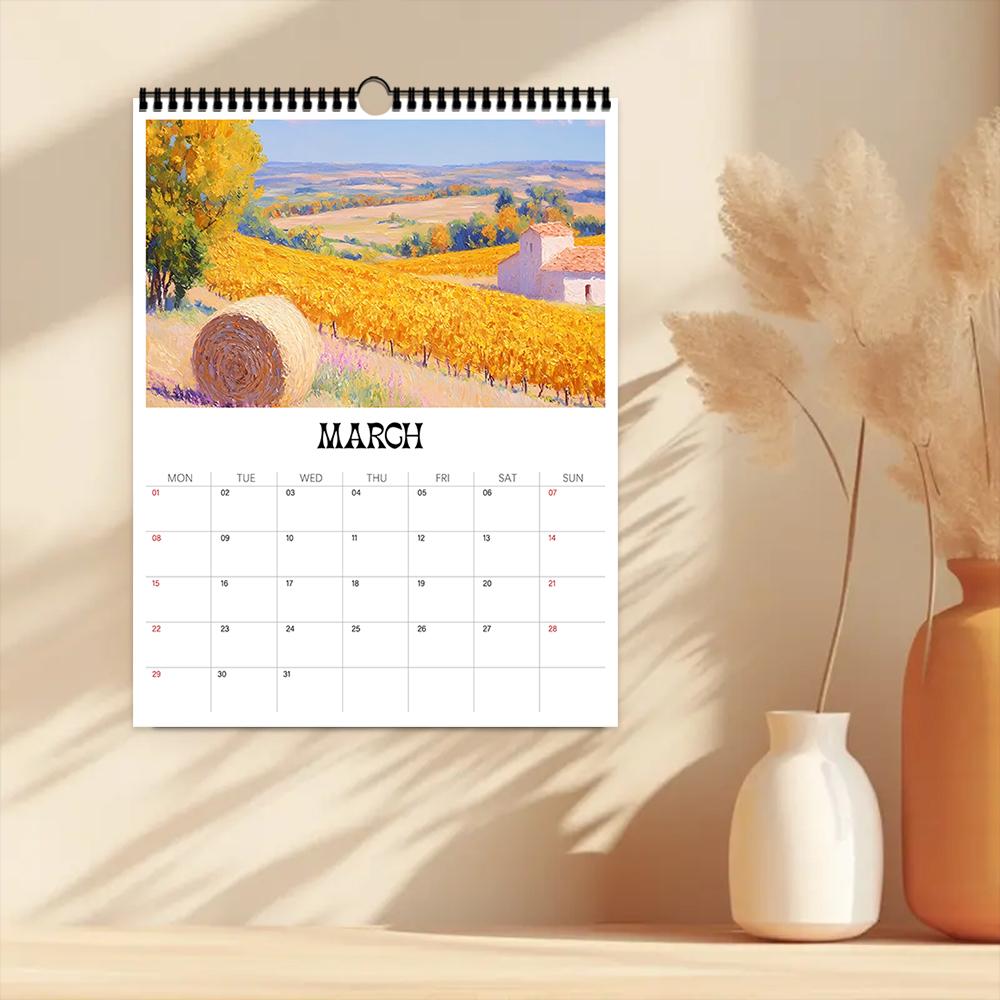 1 st 2026 Väggkalender Oljemålning Landskapsserie, 12 Vackra Designer, Perfekt Gåva för Födelsedagar Jul Nyår