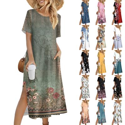 Ladies Fashion Summer Floral Print Dress Casual Beach Dress Dress Slim Holiday Dress