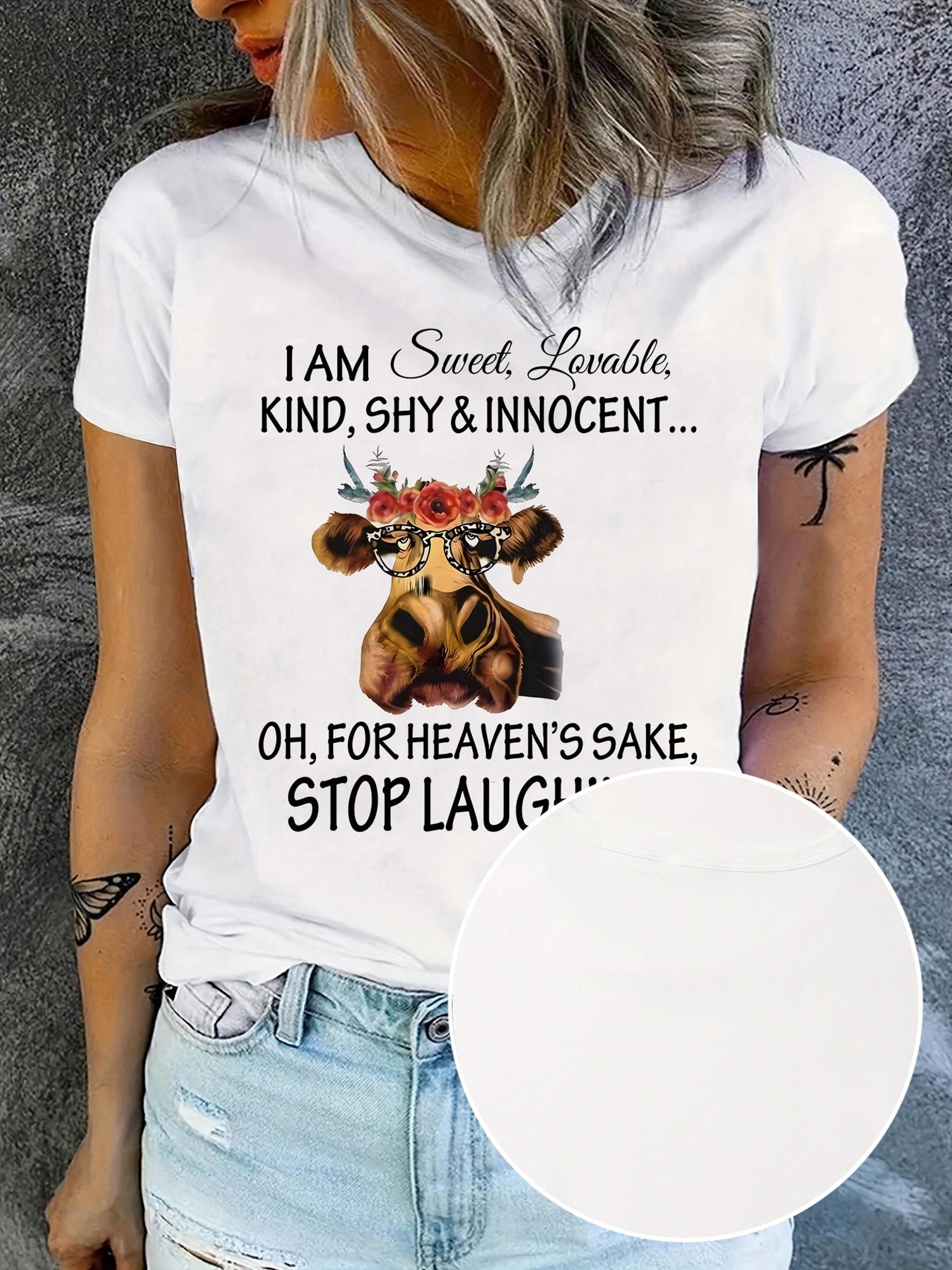 Funny Cow Flower Glasses Stop Laughing T-shirt M