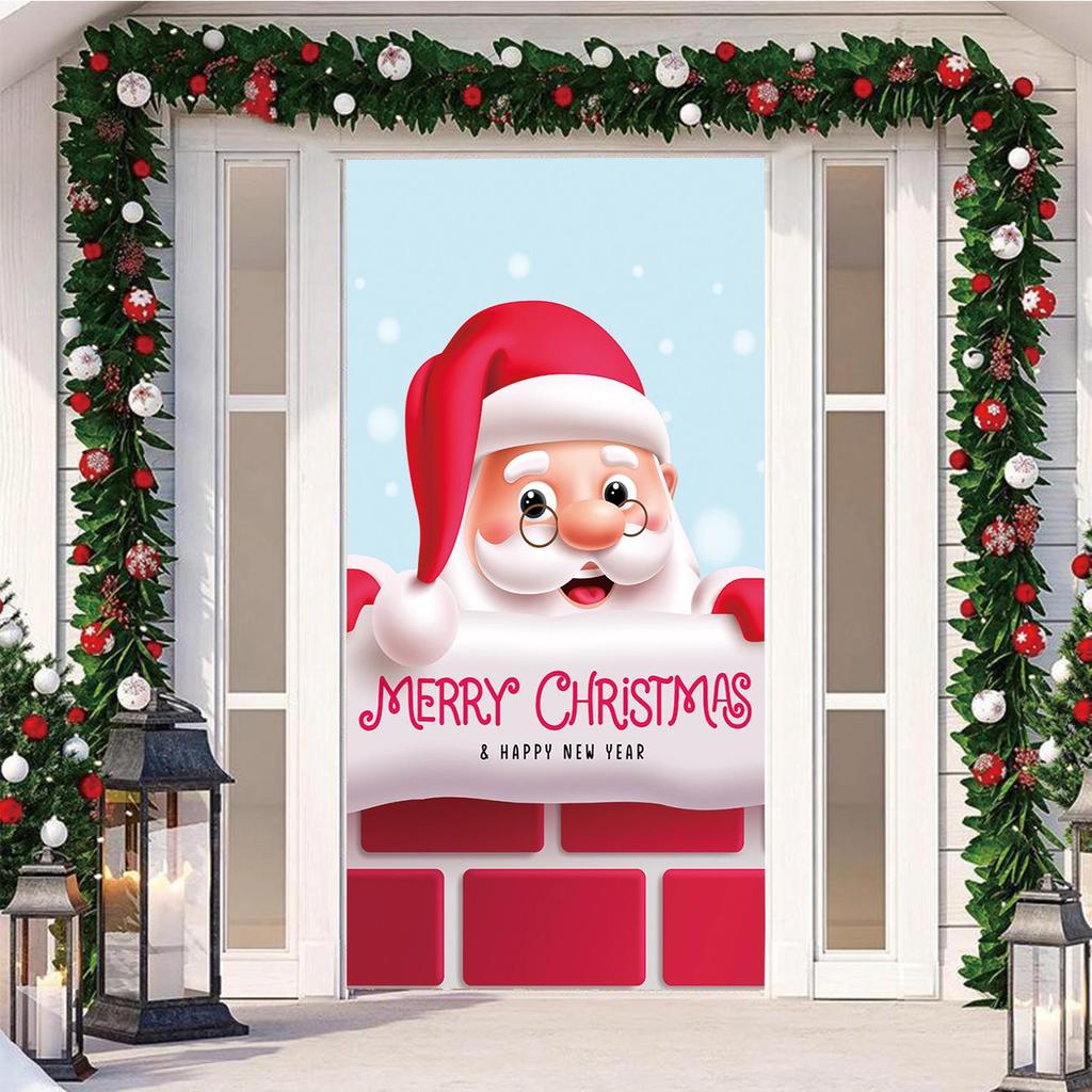 Four-Sided Stretch Christmas Door Cover - Easy Install with Festive Pattern