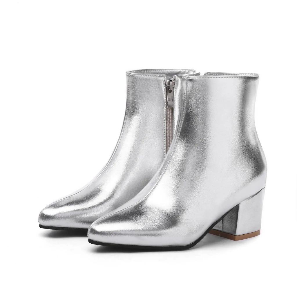 Women's Boots Ankle Korean Style Autumn and Winter New Pointed Short Boots Square Heel Side Zipper Warm Outdoor Women Shoes